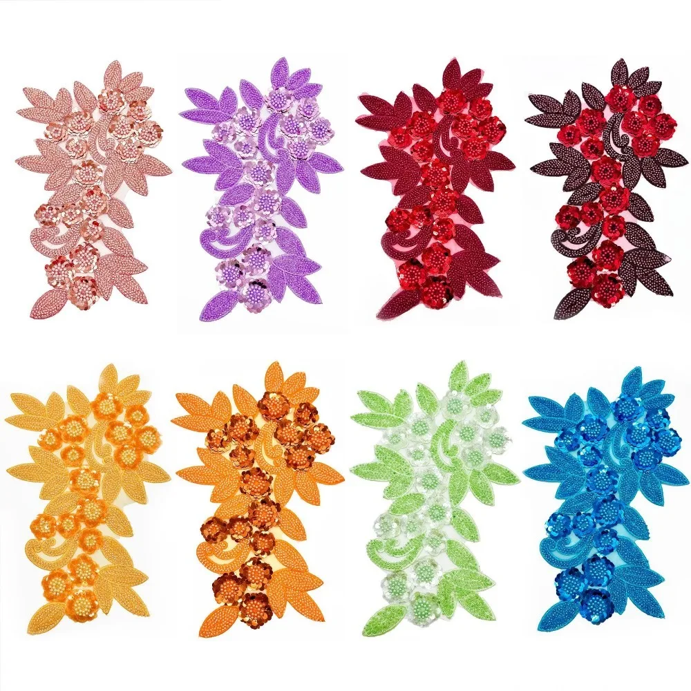 

Decorative 3D Flower Mesh Embroidery Sequin Embroidery Patches Handmade DIY Floral Lace Fabrics Applique Party