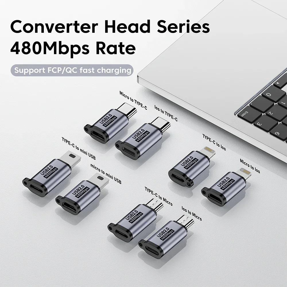 Micro USB To Type C Adapter Mini USB To USB C 480Mbps Fast Data Charging Connector USBC To Lightning Adapter For iphone