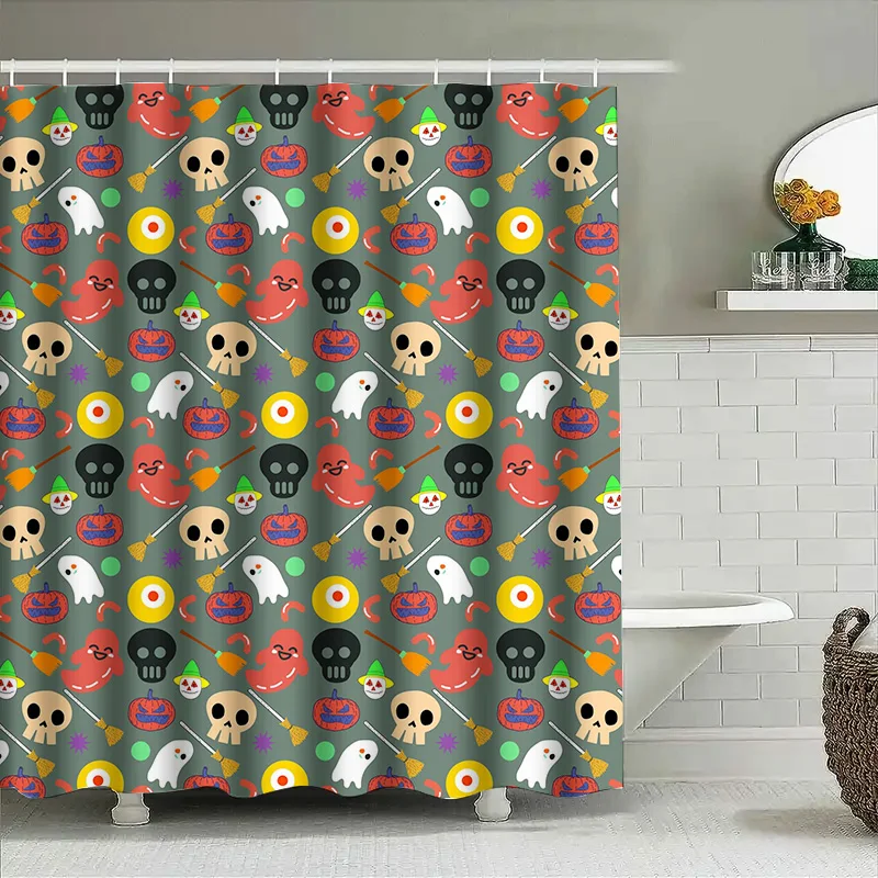 

Tuniu Cute Halloween Shower Curtain Funny Ghosts Pumpkins Baby Kids Room Decor Dark Green Backdrop