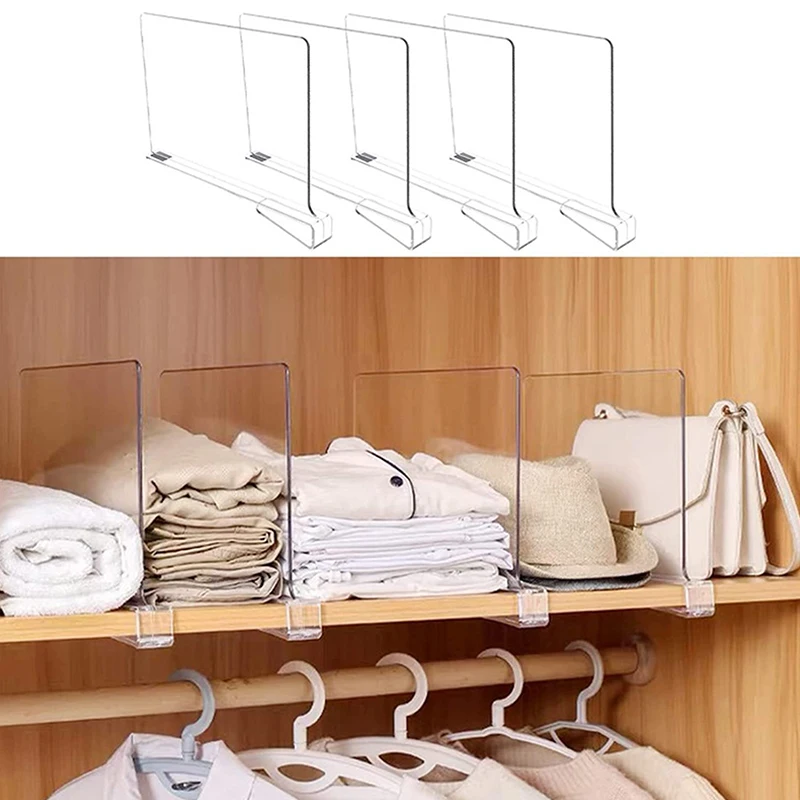 1/2/4pcs Transparent Closet Shelf For Wardrobe Organizer Clothes Divider Cupboard Bookcase Divider Baffle