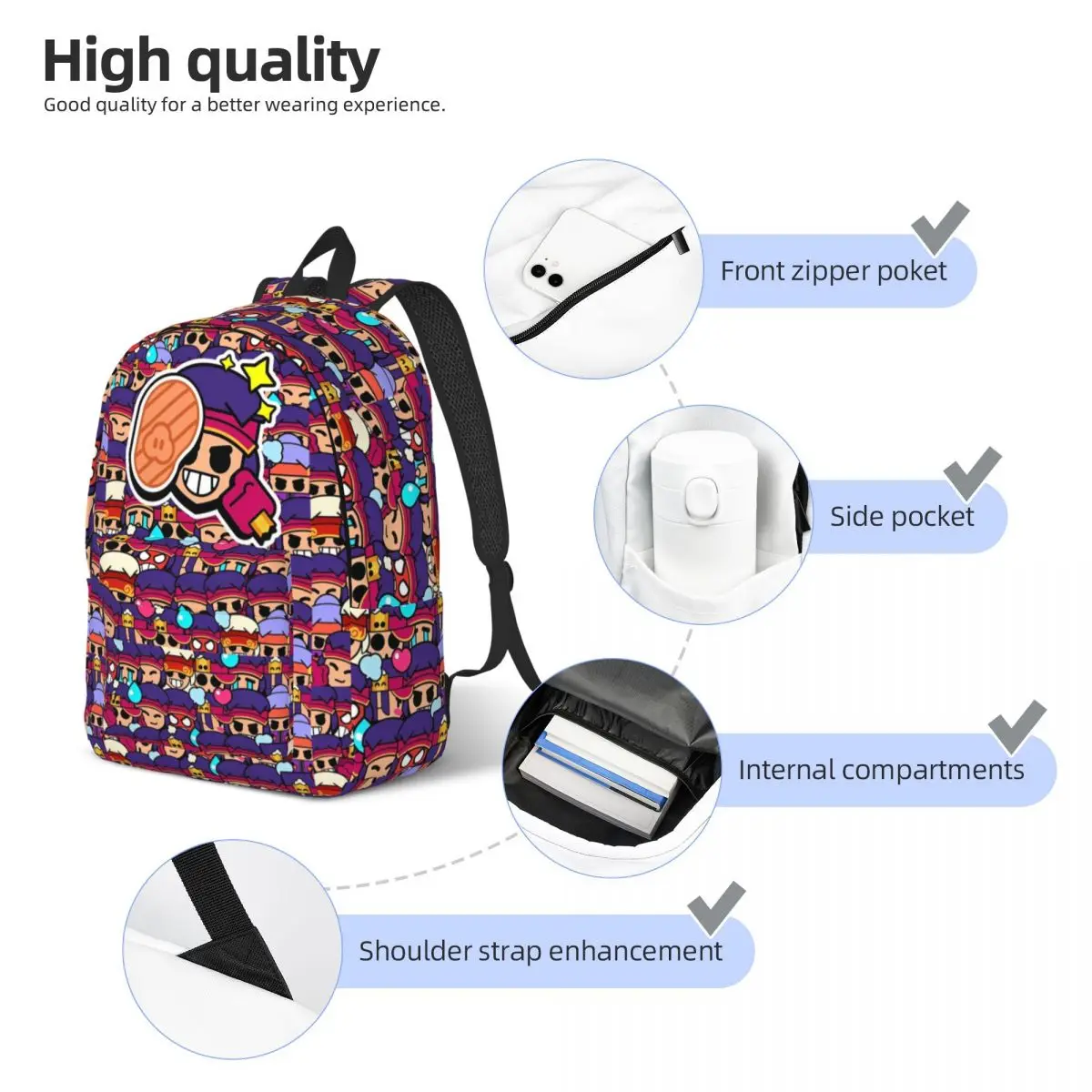 Brawll Emz Spike Squeak per adolescenti studente scuola Bookbag gioco Cartoon Canvas Daypack Middle High College Travel