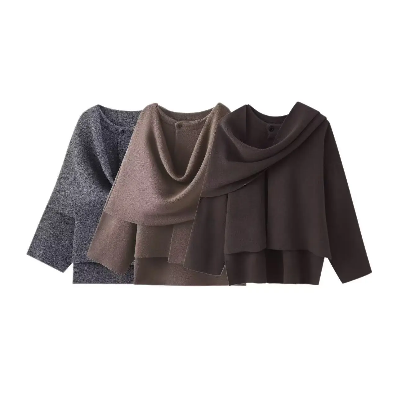 

Women's Asymmetric Scarf Short Knitted Jacket Casual Knitted Cowl Neck Sweater Coat Women's Loose Versatile Shoulder Wrap Top