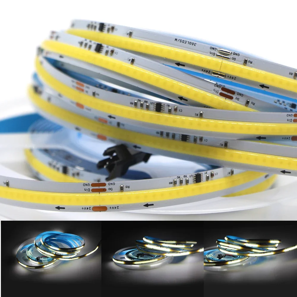 WS2811 COB Running Water Flowing Horse Race Chasing LED Strip Light Pixel Tape 24V 360LEDs/m Flexible Natural Warm White