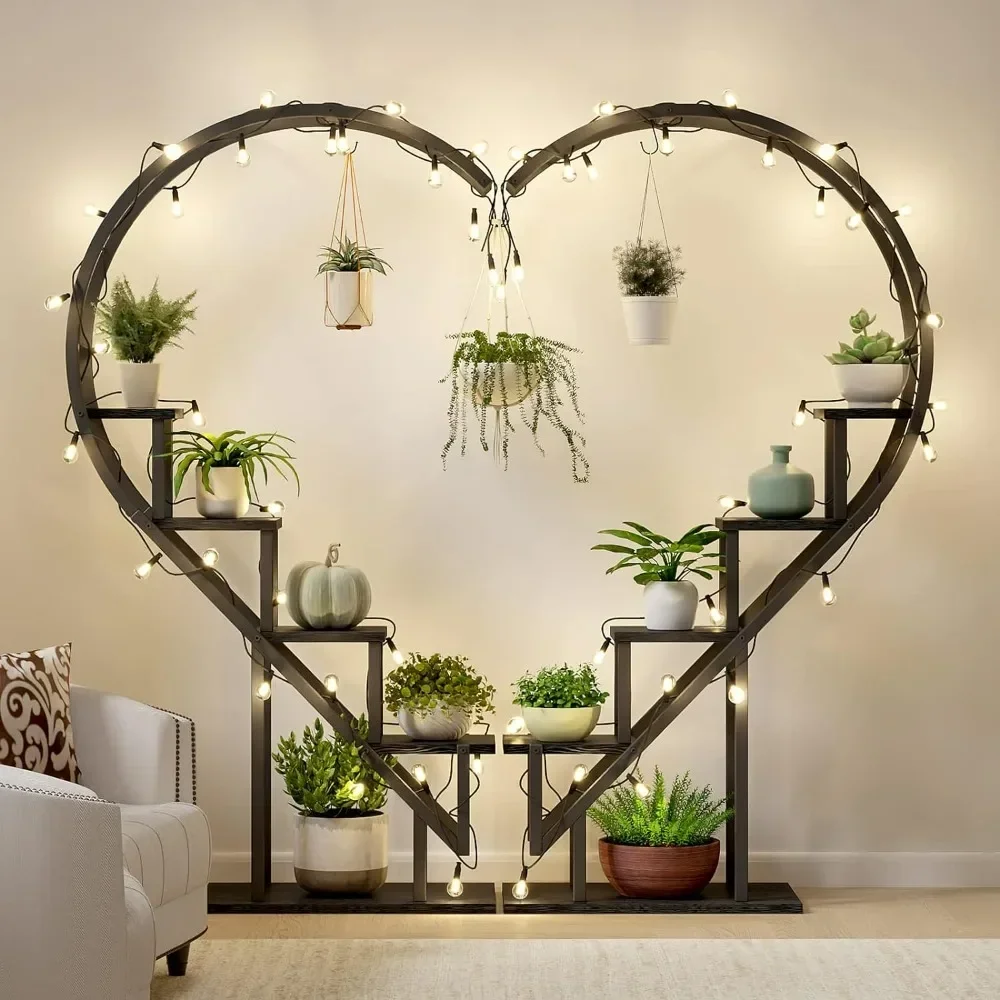 

A Plant Stand Indoor, Heart-Shape Plant Shelf with Hanging Hook, Multiple Planter Display for Home Decor