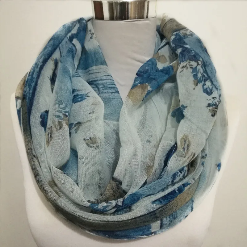 

Free Shipping Painting Flowers Women's Floral Scarf Infinity Loop Snood Scarves Gift Accessories