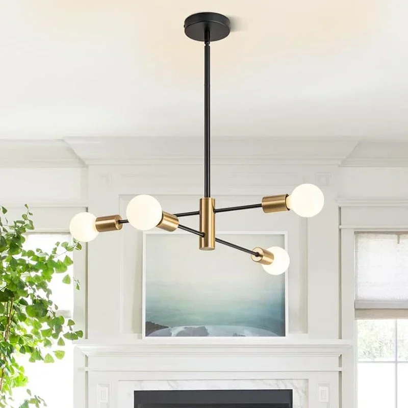 Modern Nordic 4-Light Sputnik Black Home Lighting Indoor Chandeliers LED Lamp Fixtures LED Pendant Light Black-Gold Ceiling Lamp image 2