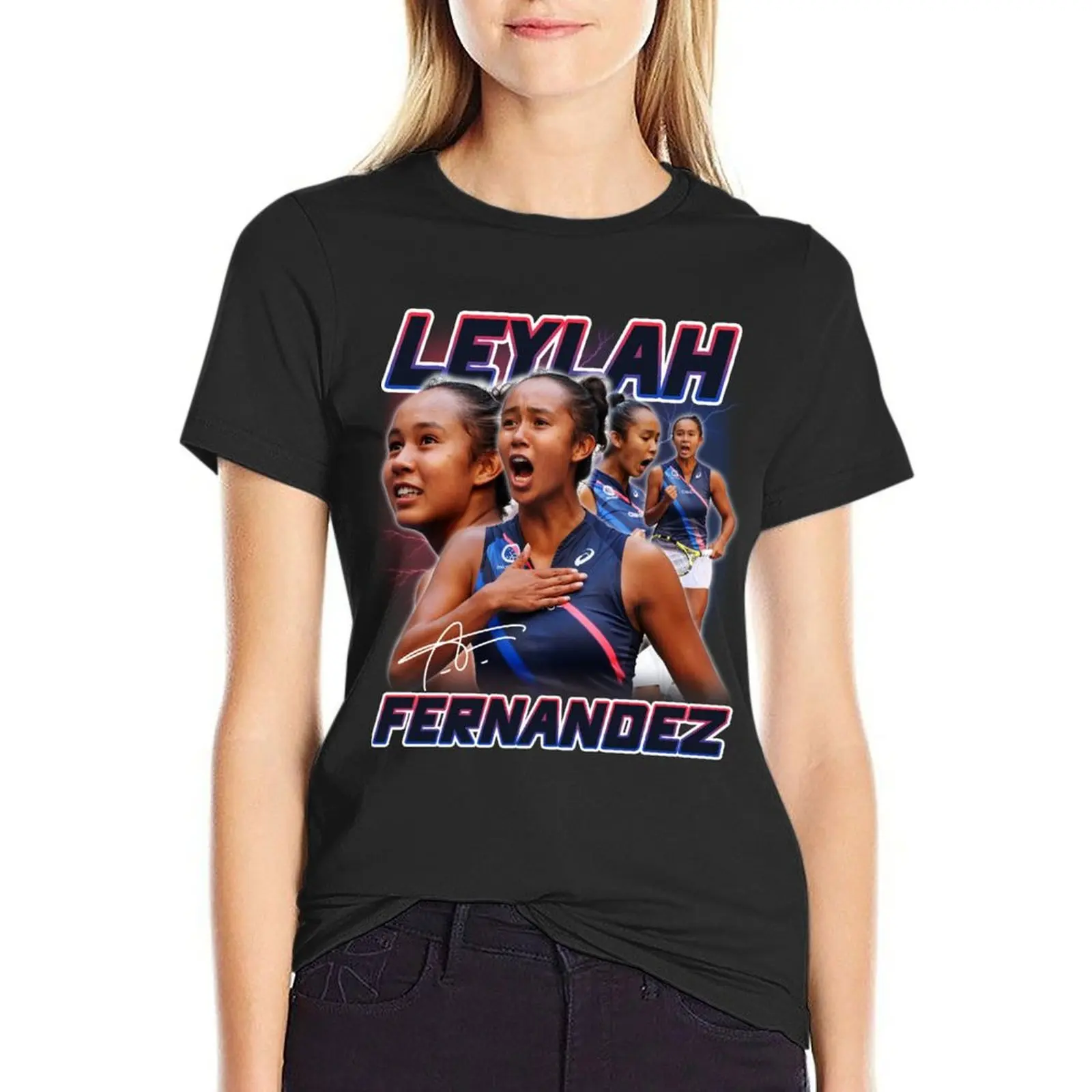 

Leylah Fernandez Tennis Signature Vintage Retro 80s 90s Bootleg Rap Style T-Shirt graphics t-shirt dress for Women long