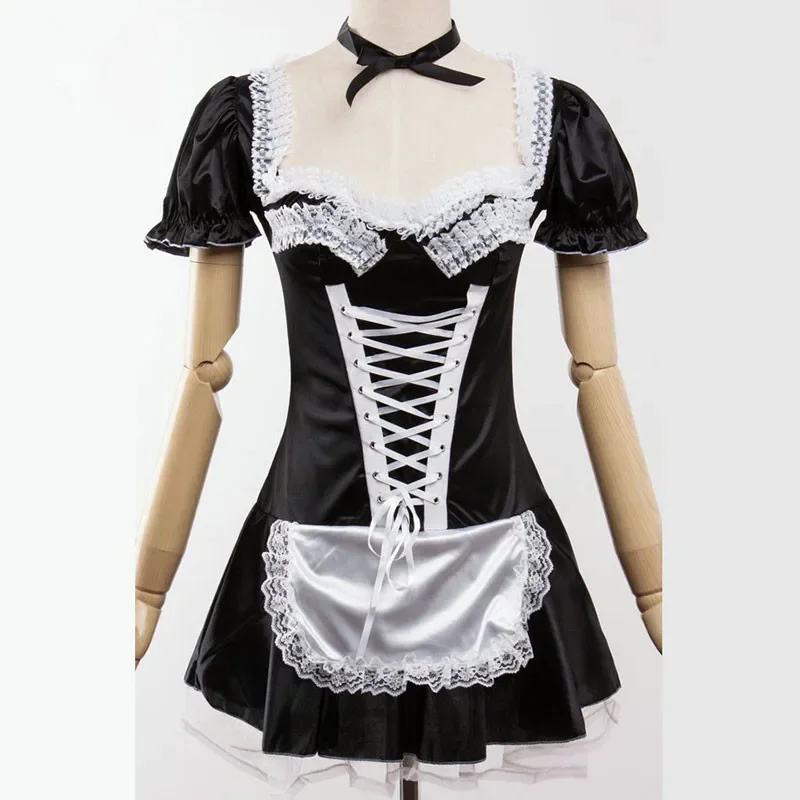 Nero carino cameriera francese Costume Cosplay vestito Lolita ragazze Sexy abiti donna cameriera festa vestiti di scena Plus Size