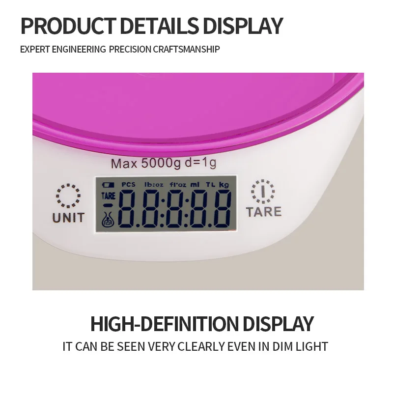 5kg/1g Digital Pet Food Scale High Precision Dog Cat Food Weighing Scale Large Capacity Kitchen Bowl Scale for Feeding Baking