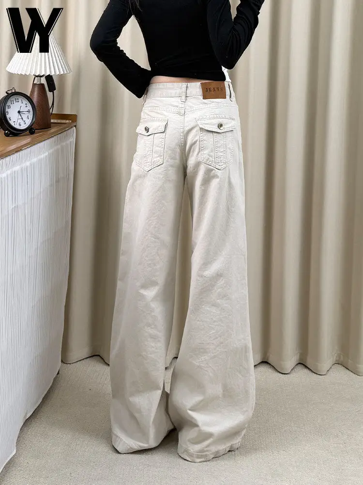 

American Low Waist Light Tawny Wide Leg Jeans Women's Summer Slimming Loose Casual Straight Leg Pants