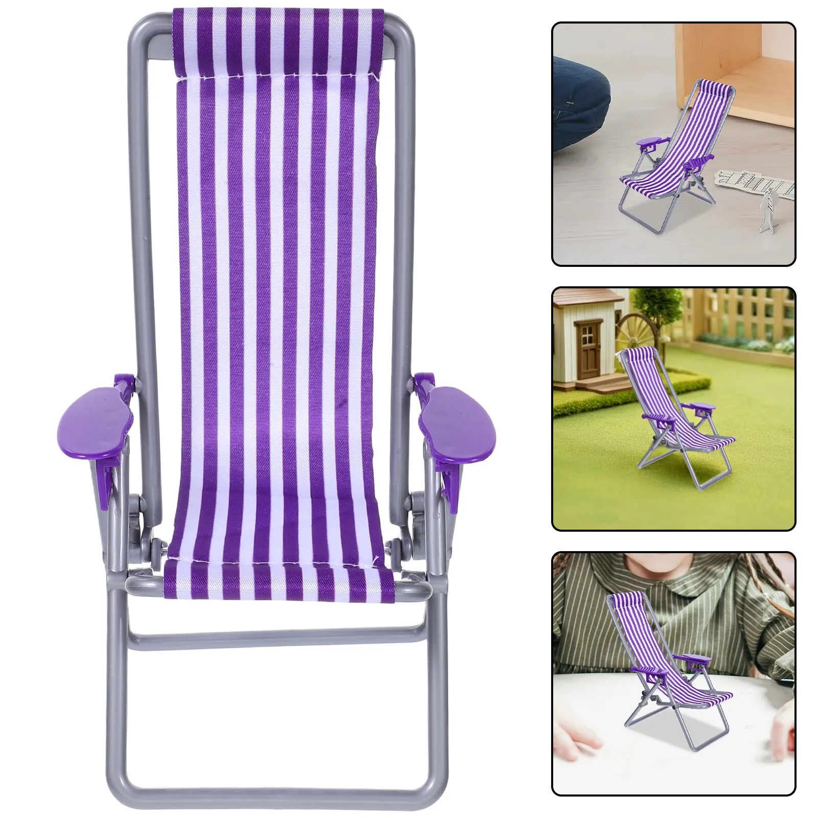

Foldable Miniature Beach Chair for Dollhouse Furniture Mini Sunbath Deck Chair Cute Striped Design Lifelike Detail DIY Fairy