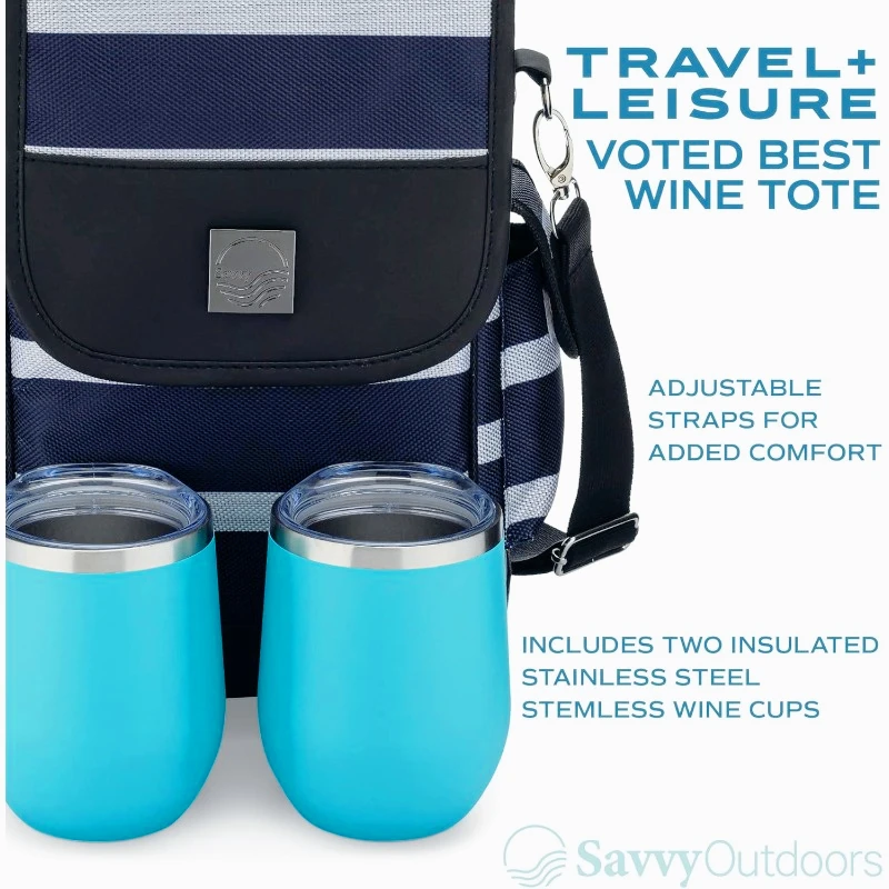 

Savvy Outdoors Wine Tote Bag with Stemless Wine Glasses