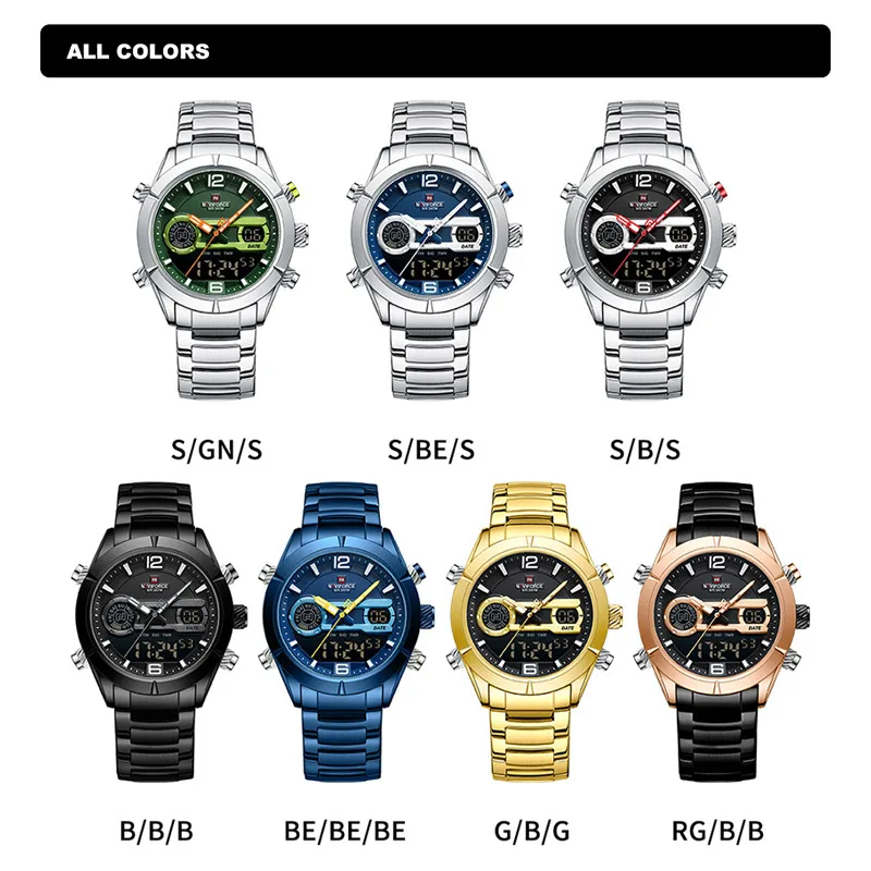 NAVIFORCE Brand Luxury Watch For Men Waterproof Digital Sport Quartz Wristwatches Military Luminous Stainless Steel Strap Clock