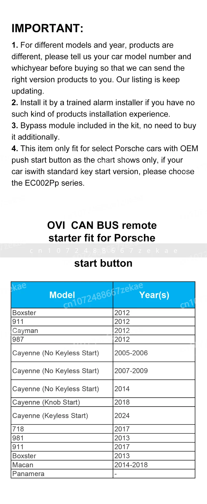 

OVI 8500 D Remote Start Push Start System Keyless Entry DC12V CANBUS Plug and Play Car Alarm for Porsche Macan Cayenne