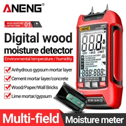 ANENG GN601 0~99.9% Igrometro per legname Display 20,5% RH Misuratore di umidità del legno Misuratore multiscena Tester per sonde di umidità della temperatura