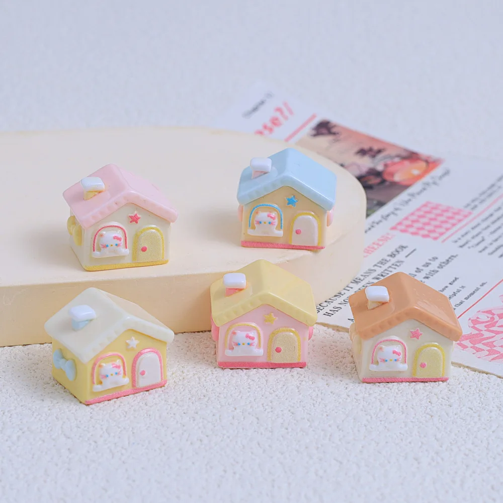 3pcs/lot Cute Cat House Resin Flatback Cabochons for Diy Jewelry Making Kawaii House Miniature Crafts Supplies