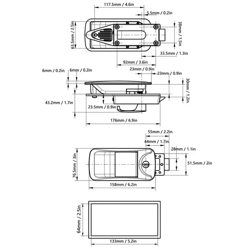 ABGH-Schlossgriff für Wohnmobile aus Zinklegierung für Yacht, Unterputzdesign in Schwarz, Größe 6,2 x 3 Zoll, inklusive 2 Schlüsseln
