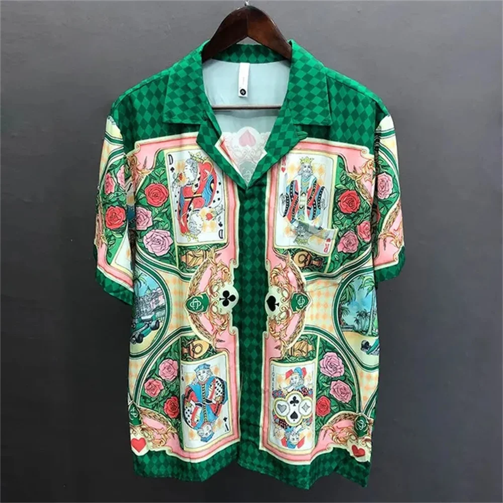 Luxury Royal Shirts for Men Clothing Letter Floral Desiger Digital Printing Short Sleeve Shirts Camisas Social Masculina De Luxo