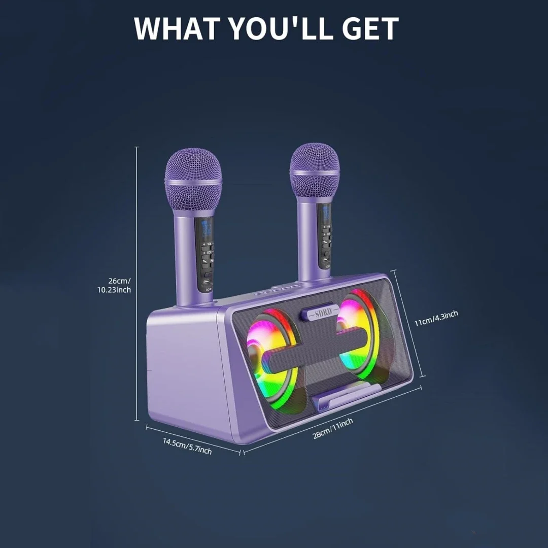 SD301S مكبر صوت بلوتوث عالي الطاقة نظام كاريوكي محمول مع 2 ميكروفونات لاسلكية للتجمعات الخارجية والعائلية
