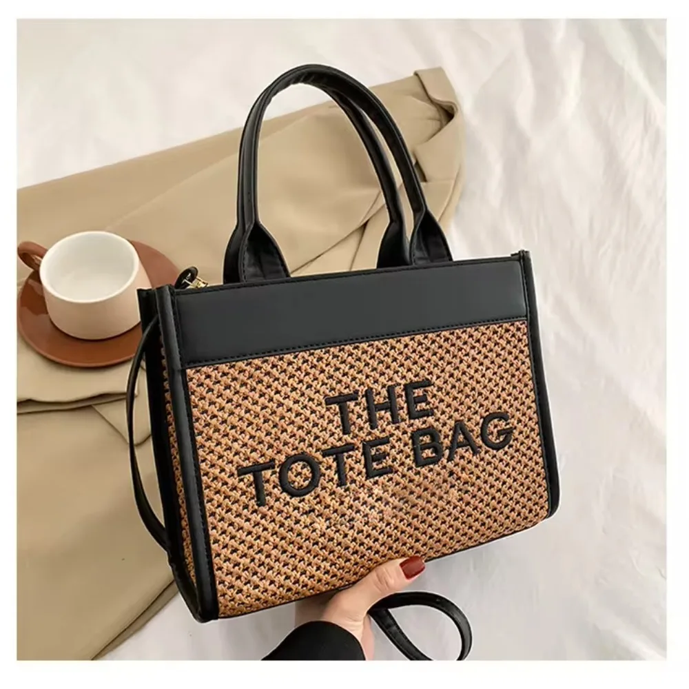 Western Style Simple Tote Bag,2024 New Pu Straw Fashion Handbag Shoulder Bag, Crossbody Bags for Women, Purses and Handbags