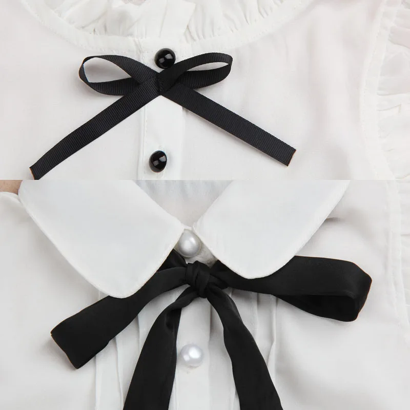 Girls Summer Top 2023 Children Sleeveless White Blouses Black Bow Shirts for Teenage School Girl Chiffon Lace Blouse 2-16 Years