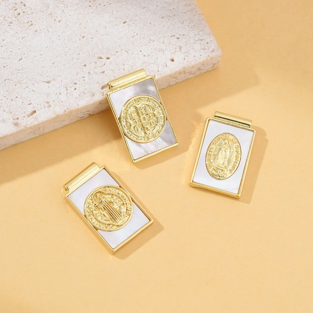 

2 Pieces Natural Shell Square Virgin Mary Pendant for DIY Necklace Jewelry Making Copper Plated Gold Charm Accessories Wholesale