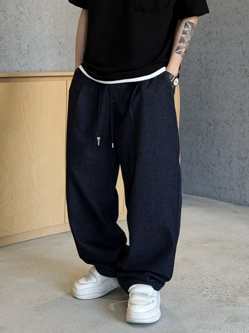 

Новые весенние модные мужские свободные повседневные джинсы с широкими штанинами, цветные тканые джинсовые брюки, винтажные прямые рабочие брюки-трубы