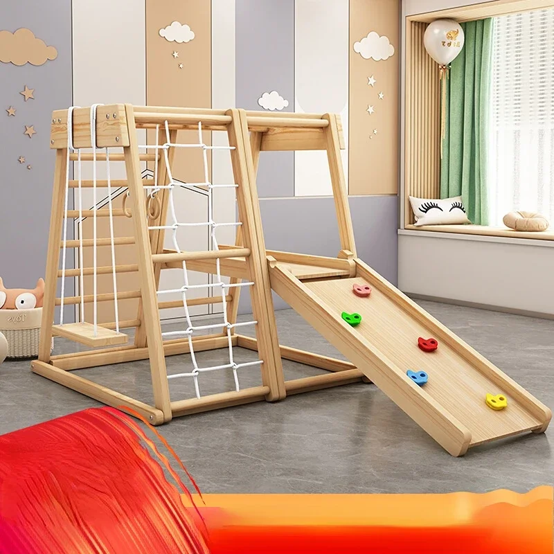 Climbing children's indoor solid wood slide baby swing combination home naughty castle paradise