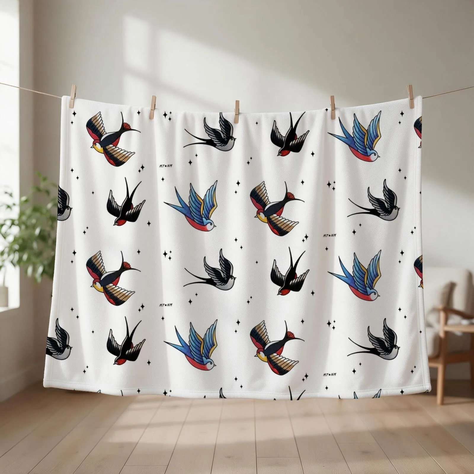 Swallows pattern Throw Blanket Custom Sofas bed plaid Hair Blankets