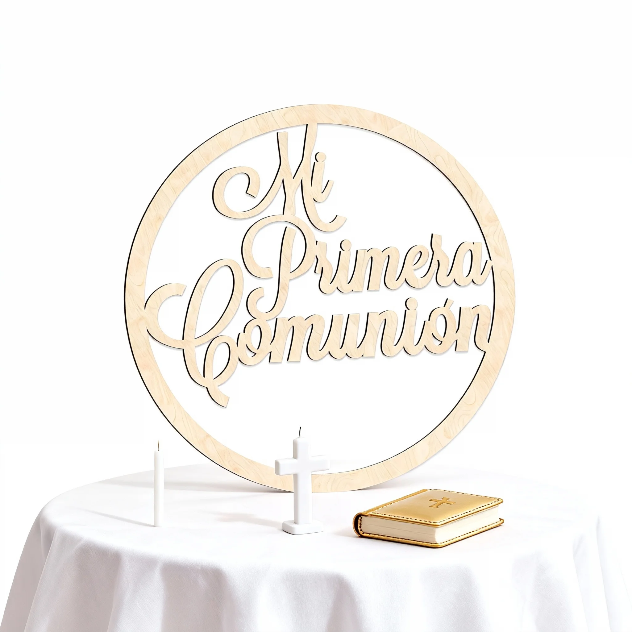 

Spanish First Communion Wooden Wall Sign - 30cm Round "Mi Primera Comunión" Laser Cut Decor, Ready-to-Hang Gift