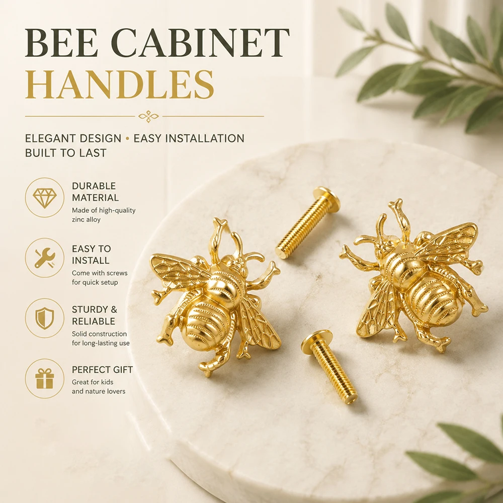 Copper Insect Bee Cabinet Handle Brass  Decor Cupboard Wardrobe Closet Pulls Furniture Handle Creative Home Gifts
