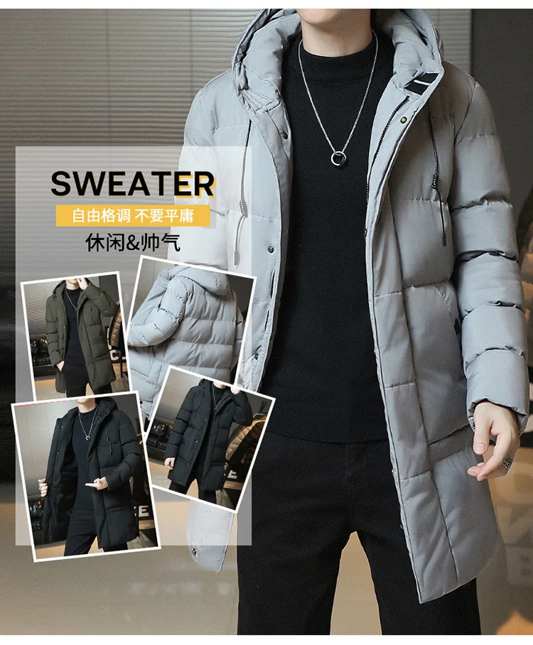 Autumn Winter Mid-Long Fleece Padded Jacket Men's Windproof Warm Coat