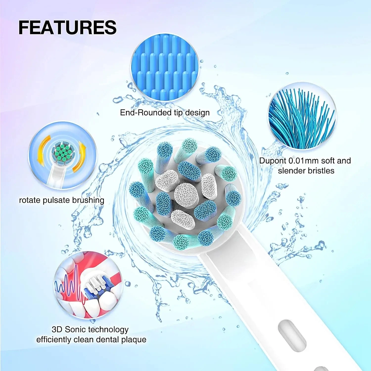 Toothbrush Heads Replacement Soft Bristle Cross Action Rotation Plaque Removal Tooth Brush Head for Oral B Brush Nozzles EB50