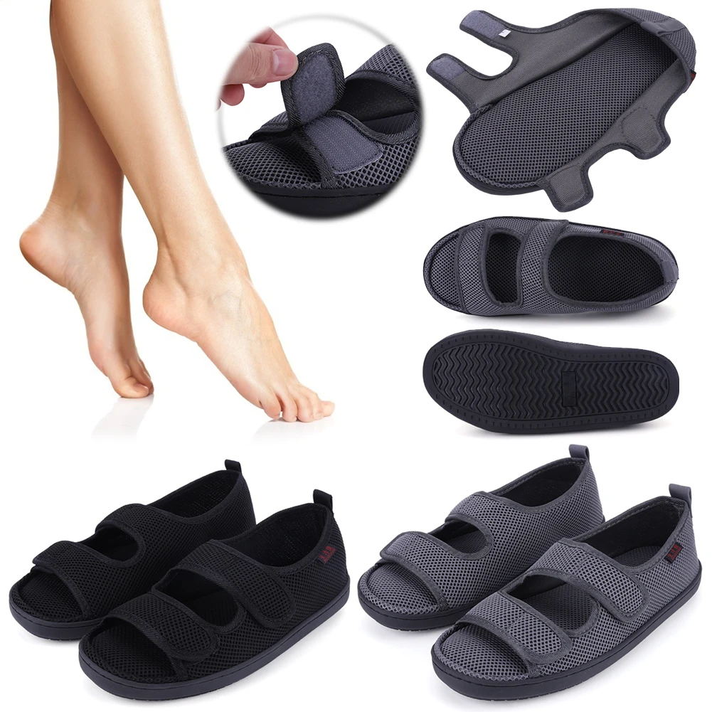 Sandals Adjustable Hook & Loop Summer Walking Sandals Wide Feet Swollen Shoes for Elderly Swelling Sensitive Feet