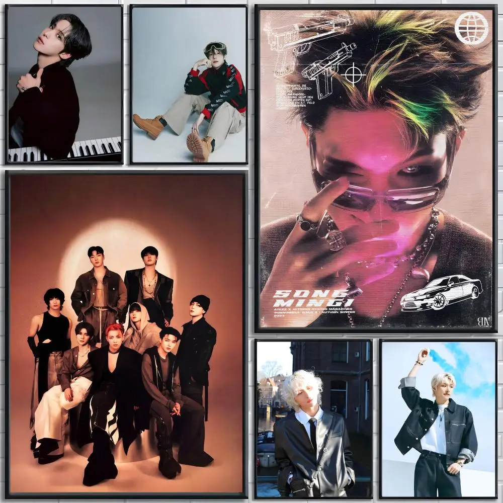 Boy Group ATEEZ Poster Self-adhesive Art Poster Decoracion Painting Wall Art White Kraft Paper Home Decor