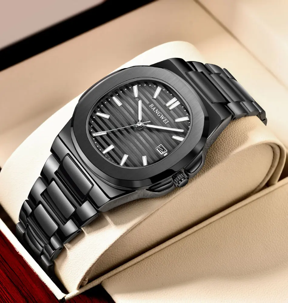 BANGWEI Modische Quadratische Quarz-Herrenuhr Wasserdicht Leuchtend mit Datumsanzeige Edelstahl-Uhren für Männer Luxuriöse Business-Herrenarmbanduhr – Detail 14