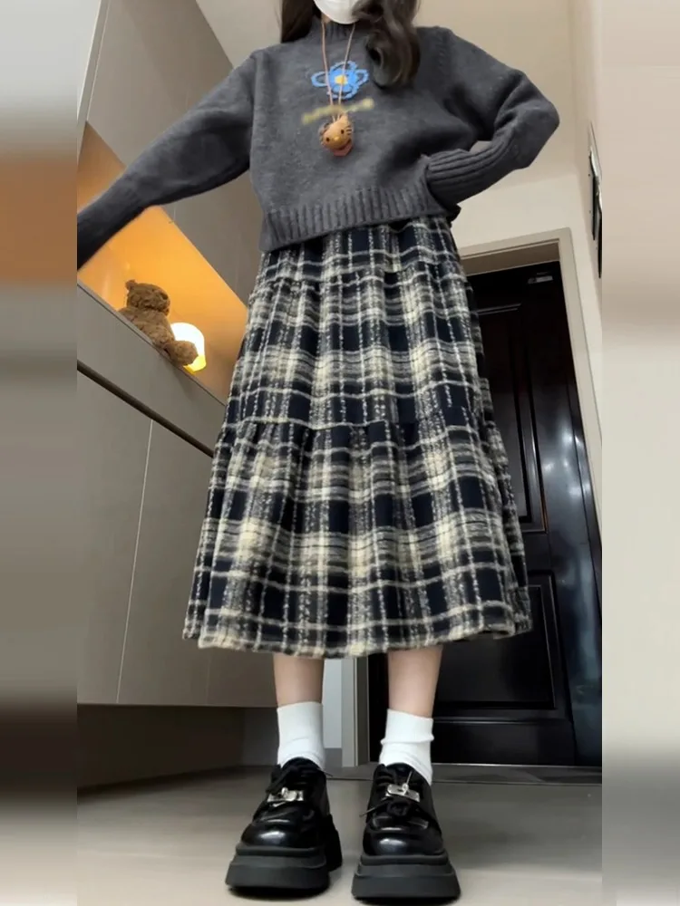 

Ретро-комплект: женский вязаный свитер с длинным рукавом и юбка миди с высокой талией для осени и зимы, повседневный модный комплект