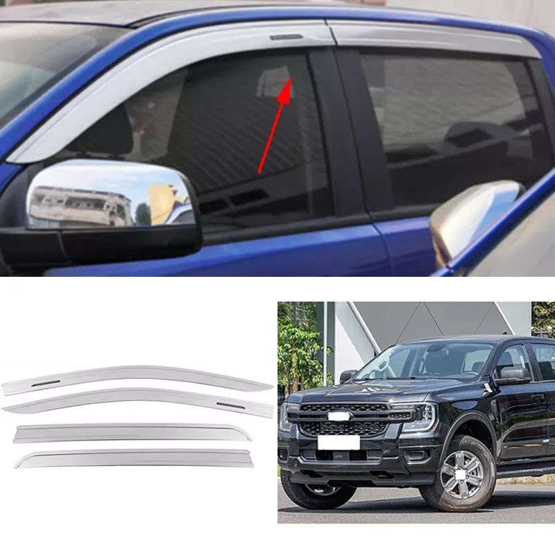 

car accessories FIT For FORD Ranger T6.2 2023 2024 2025 2026 black silvery Window Visor Vent Shades Sun Rain 4PCS