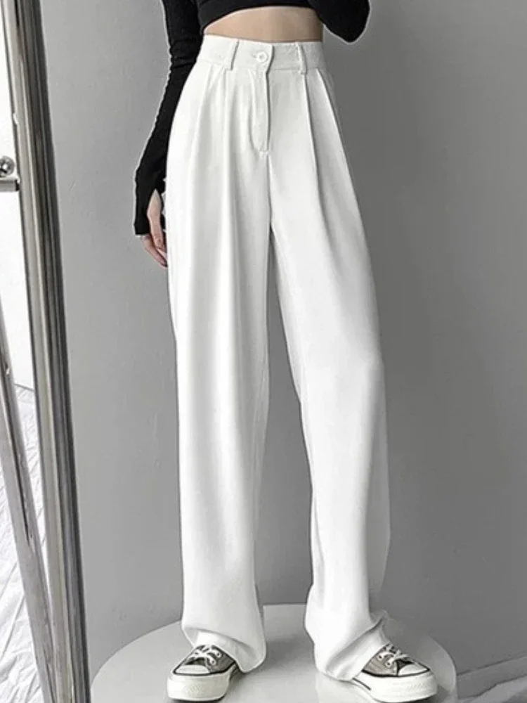 Women Suit Pant Clothing Elastic High Waist Straight Pants Casual Loose Solid Commuting Simple Plus Size Trousers Autumn Winter