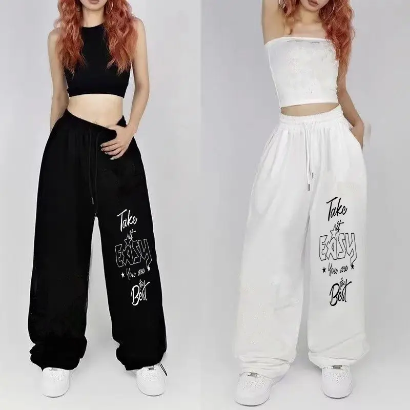 Damskie luźne spodnie sportowe do tańca, hip-hopowe, uliczne, z prostymi nogawkami i szerokimi nogawkami, streetwear Y2k, modne spodnie dresowe na rok 2025.