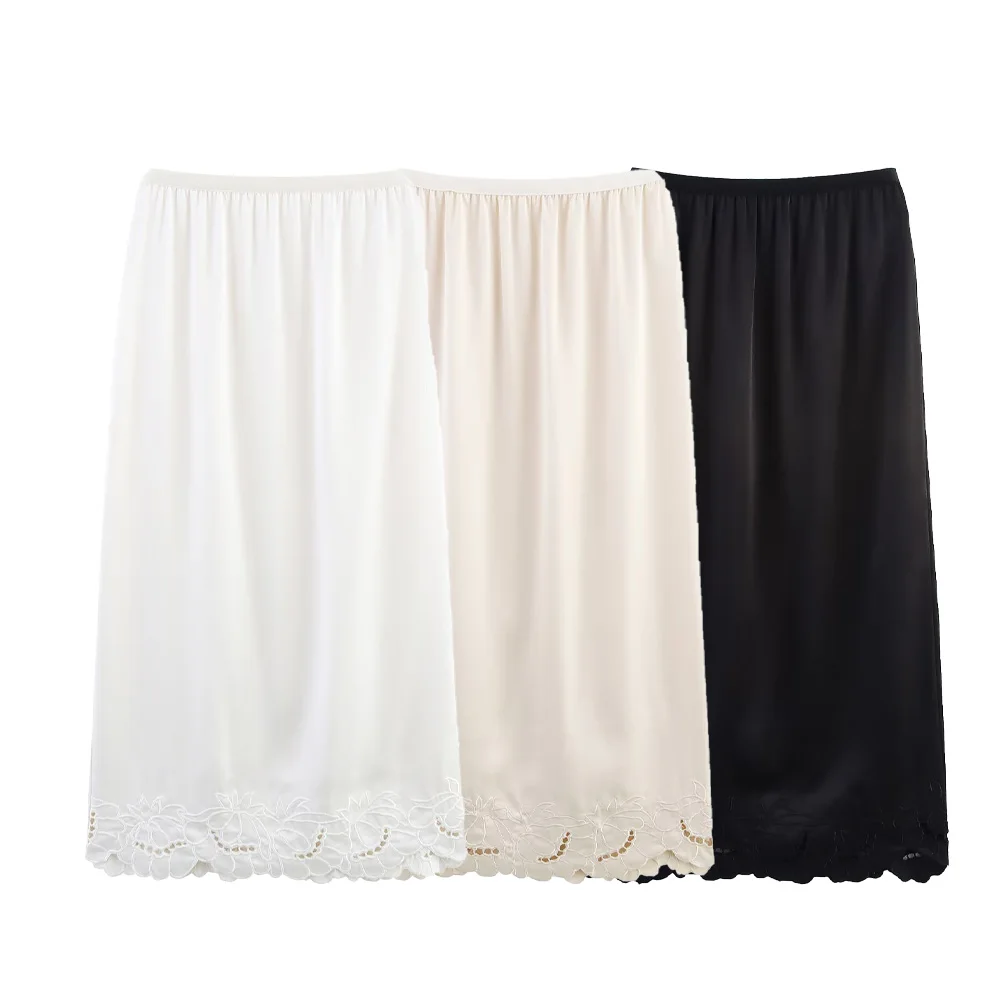 

Taop&Za Women's Fashion Versatile Carved Embroidered Satin Split Elastic Waist Mid length Skirt Summer New Half length Skirt