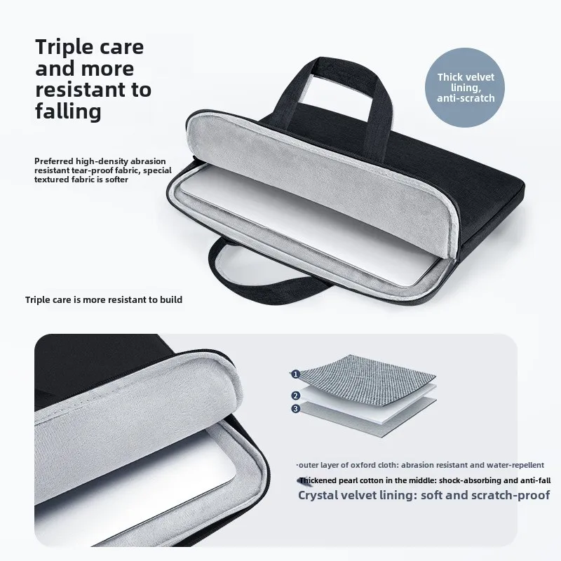 New Men's and Women's Portable Laptop Case 13 14 15 Inch Waterproof Document Briefcase Lightweight Notebook Top-Handle Bag