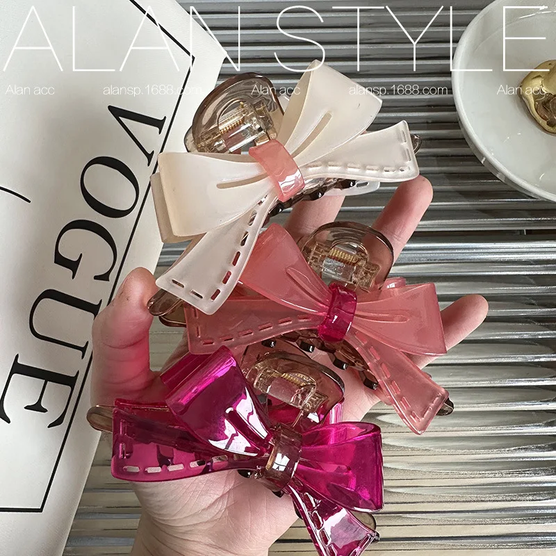 1pc French Acetate Bow Shark Clip High End Back of Head Hair Claw for Teen Girls High Ponytail Holder Elegant