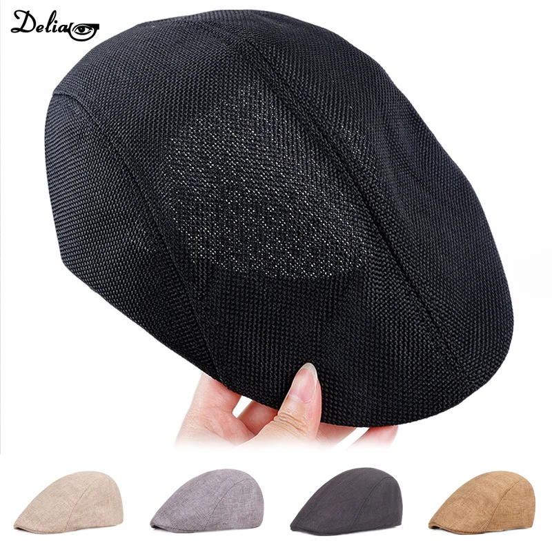 Men Summer Breathable Berets Soft Cotton and linen Hat Windproof Street Newsboy Beret Hat Retro England Hats Peaked Painter Caps