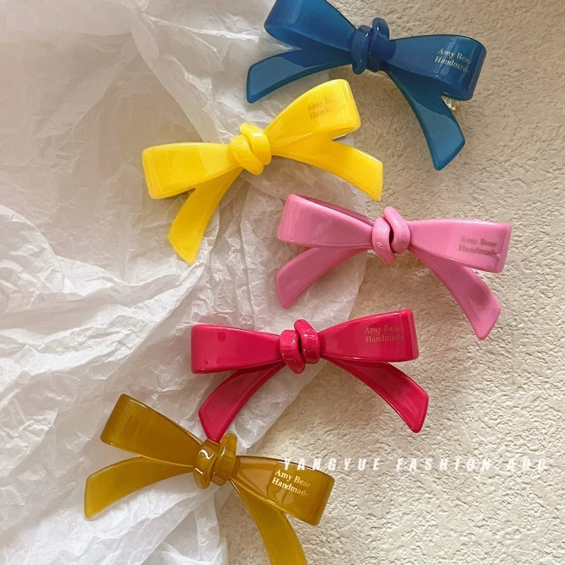 Korean Sweet Bow Acetate Hair Clip Headdress for Women Girls y2k Candy Colored Delicate Hairpin Spring Summer Hair Accessories