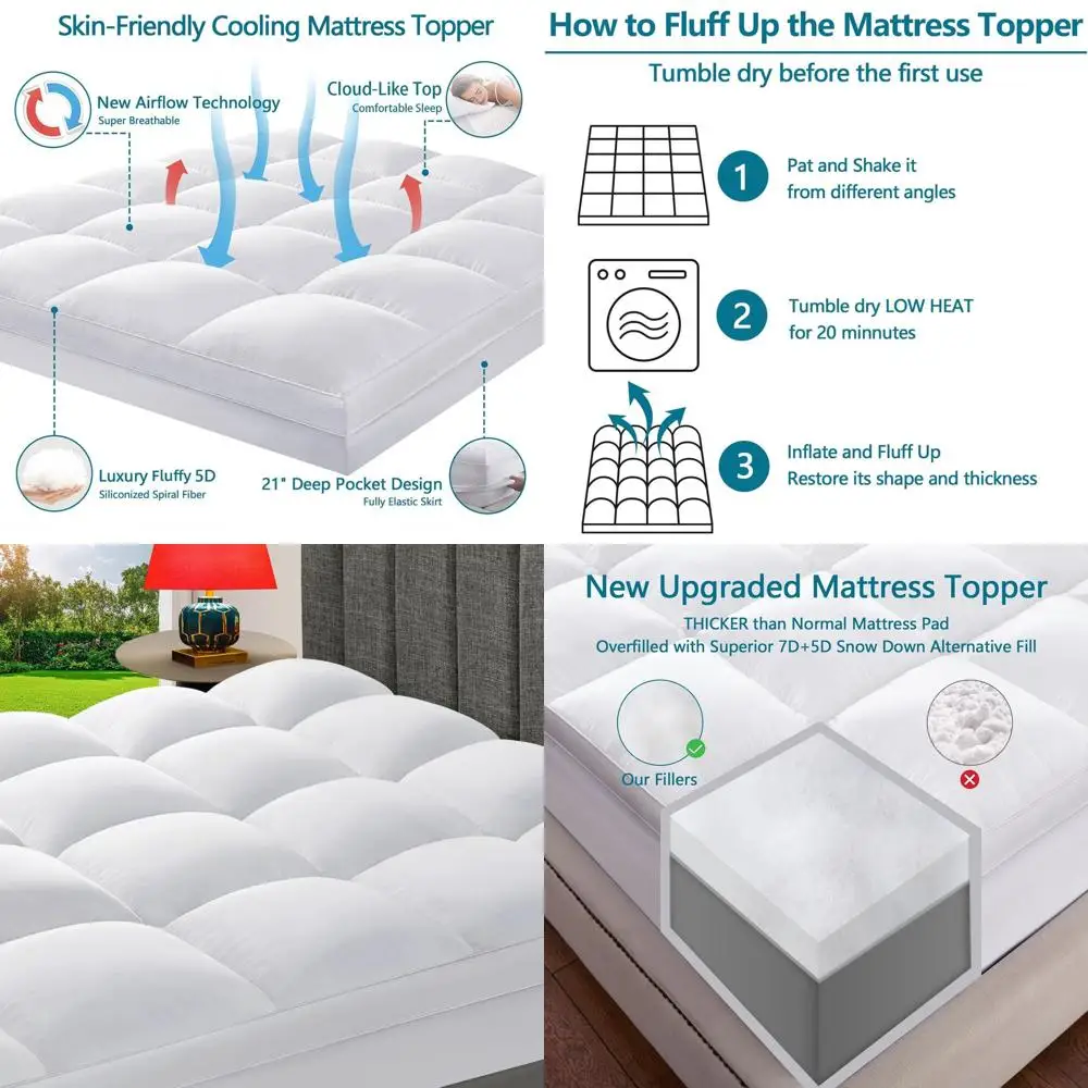 

Extra Thick Cooling Pillow Top Mattress Topper for Twin XL, Ideal for Dorms and Back Pain Relief, Fits Mattresses 8-21 Inches De