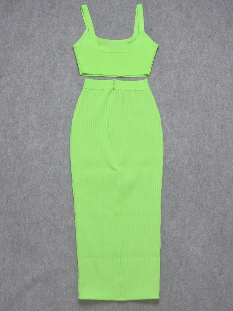 เซ็กซี่Bodycon Mini CamisยาวSlim Partyชุดกระโปรงแฟชั่นถักสีเขียวผ้าพันคอชุดสปาเก็ตตี้Bustier Evening