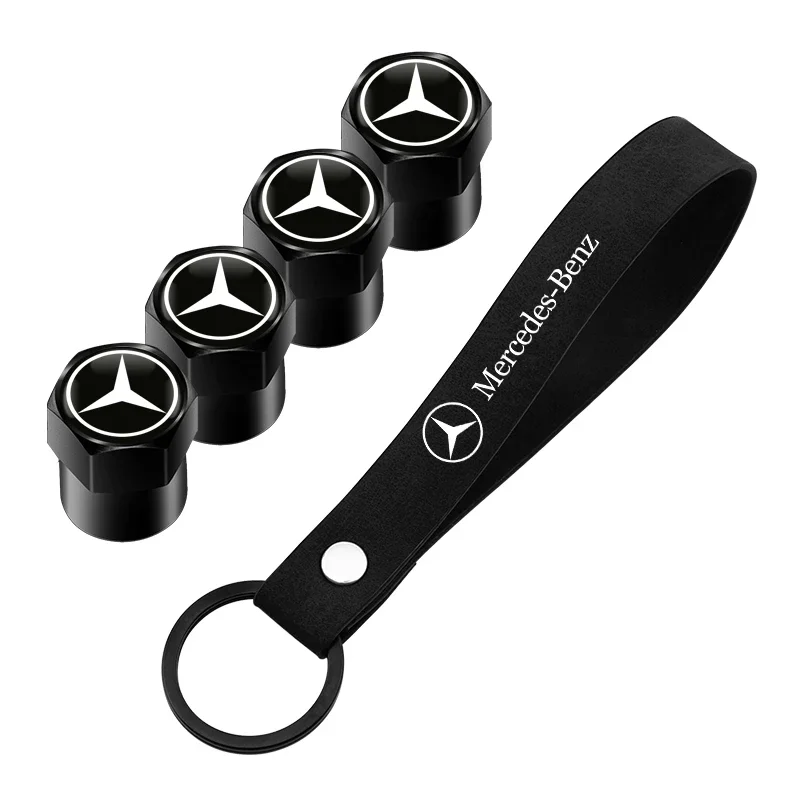 for Mercedes Benz C180 C200 C260 C300 W108 W124 W126 W140 W168 Car Suede Key Chain with Wheel Tire Valve Caps Car Accessories