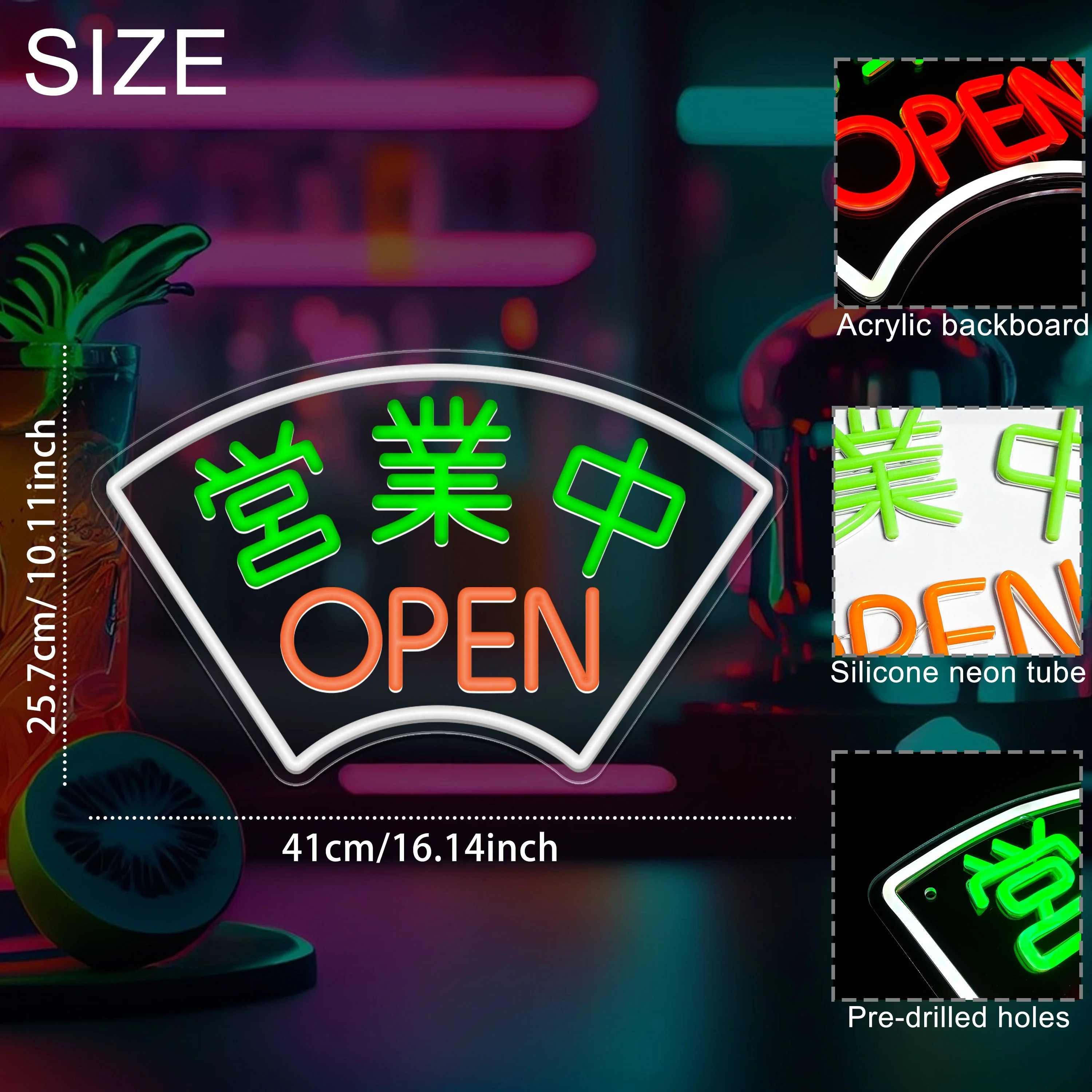 Japanese Open Neon Sign LED Neon Light USB Powered Dimmable for Restaurant Bar Shop Garage Workshop Business Decor Commercial