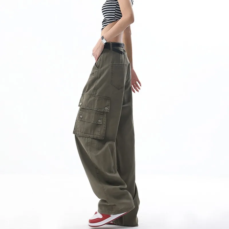 WCFCX-pantalones Cargo de paracaídas Vintage de los 90 para mujer, pantalones de gran tamaño, pantalones estéticos de cintura baja Harajuku Y2K, Color sólido